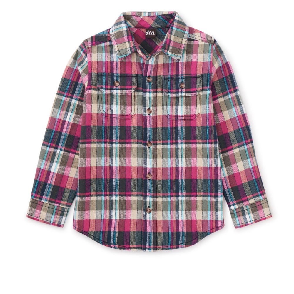 Tea Collection Plaid Button Down Shirt - Pink, Blue, and Tan
